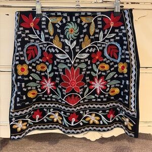 Miami Black Mini Skirt with Gorgeous Colorful Floral Embroidery Size Medium